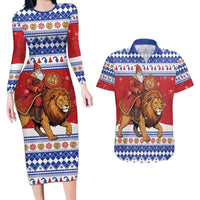 Armenia Christmas Couples Matching Long Sleeve Bodycon Dress and Hawaiian Shirt Santa Riding Lion - Wonder Print Shop