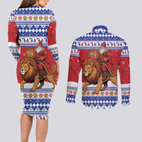 Armenia Christmas Couples Matching Long Sleeve Bodycon Dress and Long Sleeve Button Shirt Santa Riding Lion - Wonder Print Shop