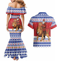 Armenia Christmas Couples Matching Mermaid Dress and Hawaiian Shirt Santa Riding Lion - Wonder Print Shop