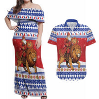 Armenia Christmas Couples Matching Off Shoulder Maxi Dress and Hawaiian Shirt Santa Riding Lion - Wonder Print Shop
