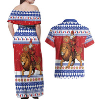 Armenia Christmas Couples Matching Off Shoulder Maxi Dress and Hawaiian Shirt Santa Riding Lion - Wonder Print Shop