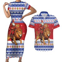 Armenia Christmas Couples Matching Short Sleeve Bodycon Dress and Hawaiian Shirt Santa Riding Lion - Wonder Print Shop