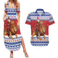 Armenia Christmas Couples Matching Summer Maxi Dress and Hawaiian Shirt Santa Riding Lion - Wonder Print Shop