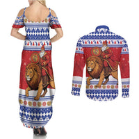 Armenia Christmas Couples Matching Summer Maxi Dress and Long Sleeve Button Shirt Santa Riding Lion - Wonder Print Shop