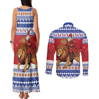 Armenia Christmas Couples Matching Tank Maxi Dress and Long Sleeve Button Shirt Santa Riding Lion - Wonder Print Shop