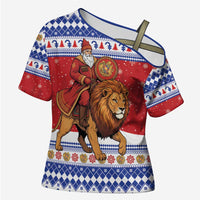 Armenia Christmas Cross Shoulder Shirt Santa Riding Lion - Wonder Print Shop