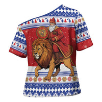Armenia Christmas Cross Shoulder Shirt Santa Riding Lion - Wonder Print Shop