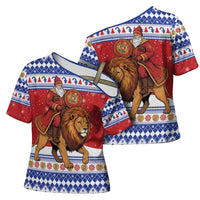 Armenia Christmas Cross Shoulder Shirt Santa Riding Lion - Wonder Print Shop
