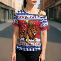 Armenia Christmas Cross Shoulder Shirt Santa Riding Lion - Wonder Print Shop