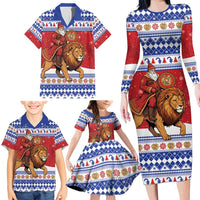 Armenia Christmas Family Matching Long Sleeve Bodycon Dress and Hawaiian Shirt Santa Riding Lion - Wonder Print Shop