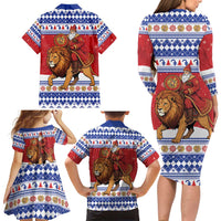 Armenia Christmas Family Matching Long Sleeve Bodycon Dress and Hawaiian Shirt Santa Riding Lion - Wonder Print Shop