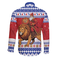 Armenia Christmas Family Matching Off The Shoulder Long Sleeve Dress and Hawaiian Shirt Santa Riding Lion - Wonder Print Shop