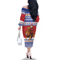 Armenia Christmas Family Matching Off The Shoulder Long Sleeve Dress and Hawaiian Shirt Santa Riding Lion - Wonder Print Shop