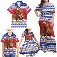 Armenia Christmas Family Matching Off Shoulder Maxi Dress and Hawaiian Shirt Santa Riding Lion - Wonder Print Shop