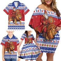 Armenia Christmas Family Matching Off Shoulder Short Dress and Hawaiian Shirt Santa Riding Lion - Wonder Print Shop