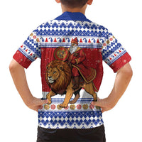 Armenia Christmas Family Matching Short Sleeve Bodycon Dress and Hawaiian Shirt Santa Riding Lion - Wonder Print Shop