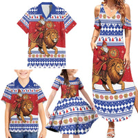 Armenia Christmas Family Matching Summer Maxi Dress and Hawaiian Shirt Santa Riding Lion - Wonder Print Shop