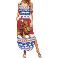 Armenia Christmas Family Matching Summer Maxi Dress and Hawaiian Shirt Santa Riding Lion - Wonder Print Shop