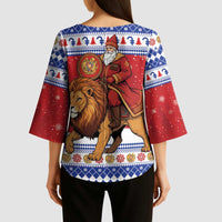 Armenia Christmas Kimono Sleeve Blouse Santa Riding Lion - Wonder Print Shop