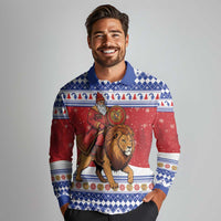 Armenia Christmas Long Sleeve Polo Shirt Santa Riding Lion - Wonder Print Shop