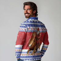 Armenia Christmas Long Sleeve Polo Shirt Santa Riding Lion - Wonder Print Shop
