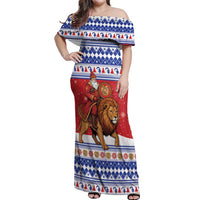 Armenia Christmas Off Shoulder Maxi Dress Santa Riding Lion - Wonder Print Shop