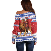 Armenia Christmas Off Shoulder Sweater Santa Riding Lion - Wonder Print Shop