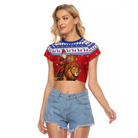 Armenia Christmas Raglan Cropped T Shirt Santa Riding Lion - Wonder Print Shop