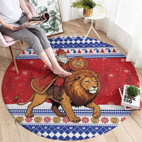 Armenia Christmas Round Carpet Santa Riding Lion - Wonder Print Shop