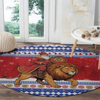 Armenia Christmas Round Carpet Santa Riding Lion - Wonder Print Shop