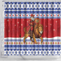 Armenia Christmas Shower Curtain Santa Riding Lion - Wonder Print Shop