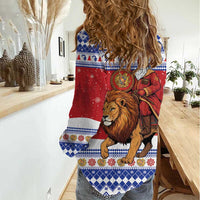 Armenia Christmas Women Casual Shirt Santa Riding Lion - Wonder Print Shop