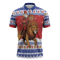 Armenia Christmas Zipper Polo Shirt Santa Riding Lion - Wonder Print Shop