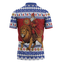 Armenia Christmas Zipper Polo Shirt Santa Riding Lion - Wonder Print Shop