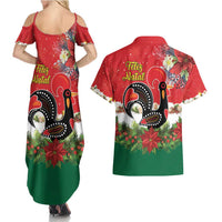 Portugal Christmas Couples Matching Summer Maxi Dress and Hawaiian Shirt Rooster of Barcelos Christmas Lightning Art - Wonder Print Shop