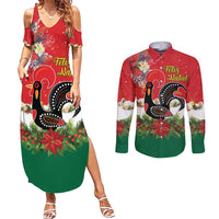 Portugal Christmas Couples Matching Summer Maxi Dress and Long Sleeve Button Shirt Rooster of Barcelos Christmas Lightning Art - Wonder Print Shop