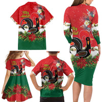 Portugal Christmas Family Matching Long Sleeve Bodycon Dress and Hawaiian Shirt Rooster of Barcelos Christmas Lightning Art - Wonder Print Shop