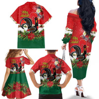 Portugal Christmas Family Matching Off The Shoulder Long Sleeve Dress and Hawaiian Shirt Rooster of Barcelos Christmas Lightning Art - Wonder Print Shop