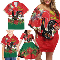 Portugal Christmas Family Matching Off Shoulder Short Dress and Hawaiian Shirt Rooster of Barcelos Christmas Lightning Art - Wonder Print Shop