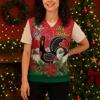Portugal Christmas Knitted V-Neck Vest Rooster of Barcelos Christmas Lightning Art - Wonder Print Shop