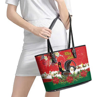 Portugal Christmas Leather Tote Bag Rooster of Barcelos Christmas Lightning Art - Wonder Print Shop