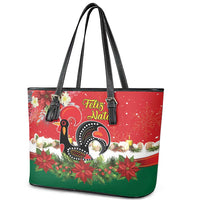 Portugal Christmas Leather Tote Bag Rooster of Barcelos Christmas Lightning Art - Wonder Print Shop