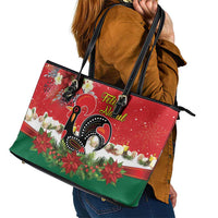 Portugal Christmas Leather Tote Bag Rooster of Barcelos Christmas Lightning Art - Wonder Print Shop
