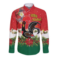 Portugal Christmas Long Sleeve Button Shirt Rooster of Barcelos Christmas Lightning Art - Wonder Print Shop