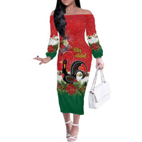 Portugal Christmas Off The Shoulder Long Sleeve Dress Rooster of Barcelos Christmas Lightning Art - Wonder Print Shop