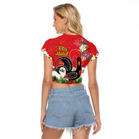 Portugal Christmas Raglan Cropped T Shirt Rooster of Barcelos Christmas Lightning Art - Wonder Print Shop