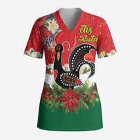 Portugal Christmas Scrub Top Rooster of Barcelos Christmas Lightning Art - Wonder Print Shop