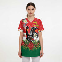 Portugal Christmas Scrub Top Rooster of Barcelos Christmas Lightning Art - Wonder Print Shop