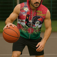 Portugal Christmas Sleeveless Zip Hoodie Rooster of Barcelos Christmas Lightning Art - Wonder Print Shop