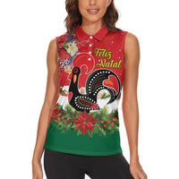 Portugal Christmas Women Sleeveless Polo Shirt Rooster of Barcelos Christmas Lightning Art - Wonder Print Shop